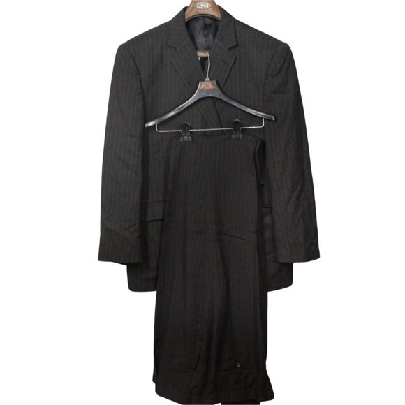 Cricketeer Gray Wide Pinstriped 2 Piece Business Suit Jacket 52R Pants 49W - Picture 1 of 16